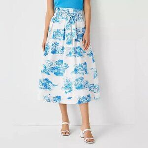 Brand New Ann Taylor Landscape Print Linen Cotton Blend Skirt Petite Size 2